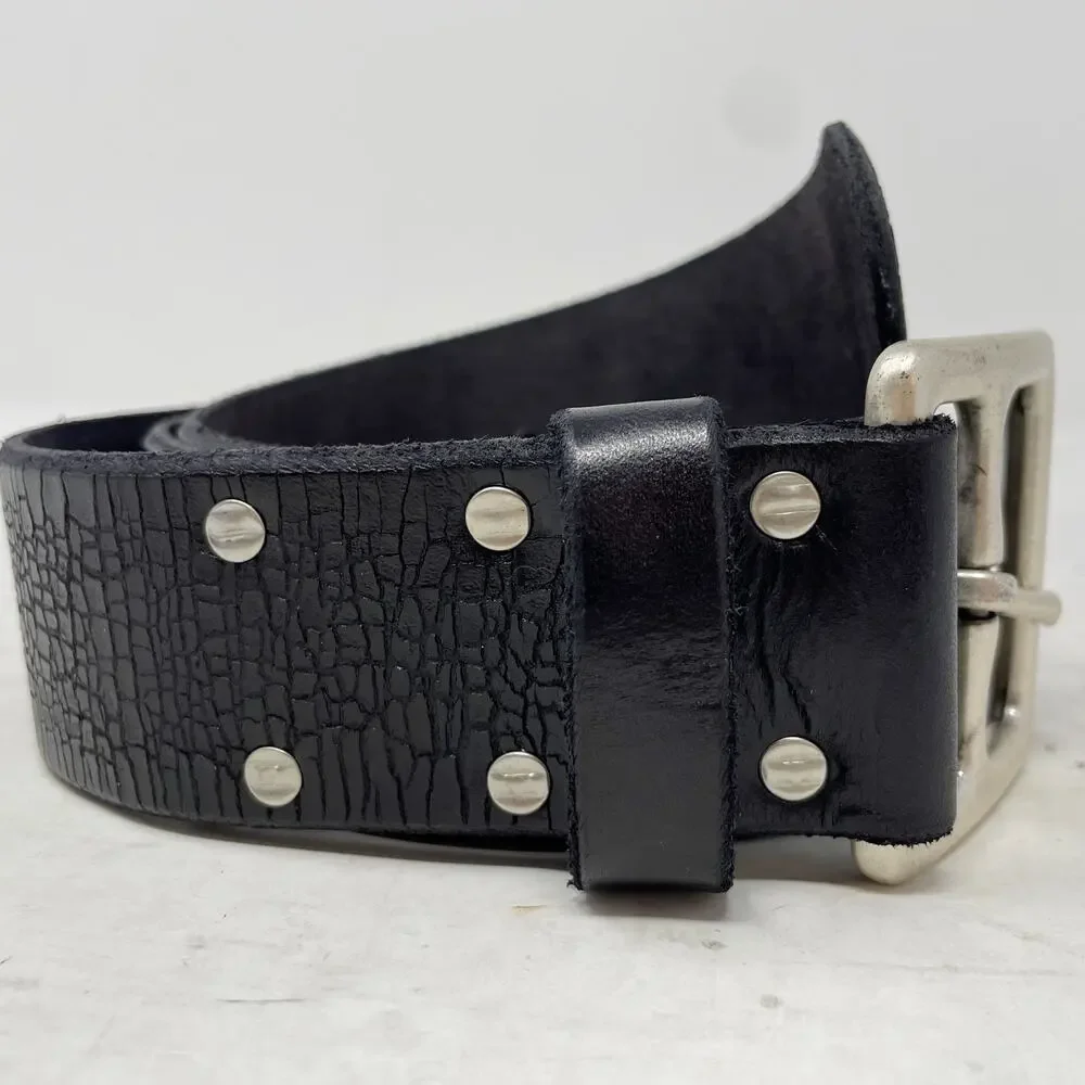 Lucky Brand Black Leather Chunky Y2K Belt Size 34 Textured